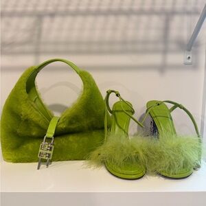 Green Fuzzy Handbag and Sandal Set